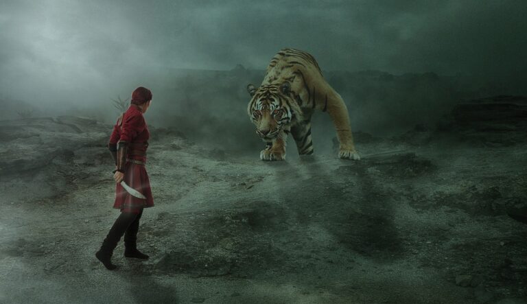 people, nature, tiger, courage, danger, grim, fairy tale, fantasy, hope, human, conflict, tiger, tiger, courage, courage, courage, courage, courage, conflict